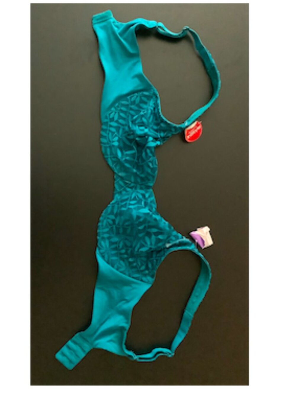 Olga Minimizer Underwire Bra Size 36D Sheer Leaves lined Teal, Style 35519, NEW!